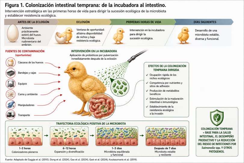 Colonización intestinal temprana en la avicultura industrial: la planta de incubación como punto estratégico para la sucesión ecológica de la microbiota