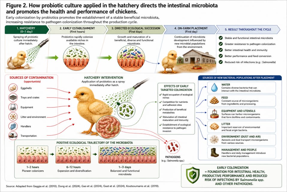 Early Intestinal Colonization in Industrial Poultry Production: The Hatchery as a Strategic Point for the Ecological Succession of the Microbiota.